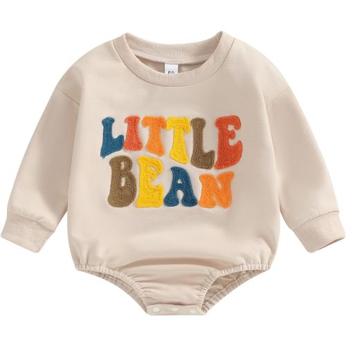 VISGOGO Newborn Baby Girl Boy Bubble Romper 3 6 9 12 18M Onesie Sweatshirt Long Sleeve Oversized Fall One-Piece Bodysuit