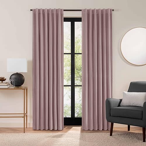 Eclipse Luxury Cotton Velvet 100% Blackout Rod Pocket Back Tab 96" x 50" Curtain Window Panel in Dusty Rose