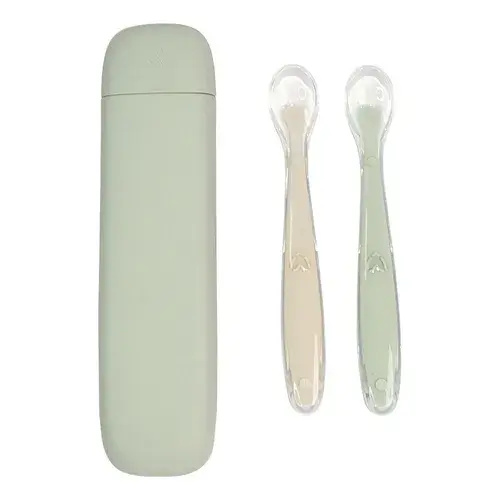 Little Rawr Travel Spoon Set - Sage/Sand | Baby Bunting AU