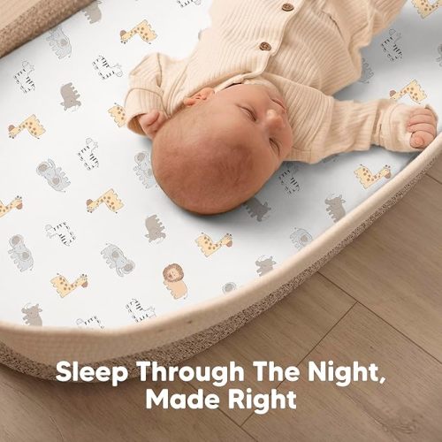 2-Pack Organic Bassinet Sheets for Girls, Boys - 100% Cotton Bassinet Mattress Sheets Compatible with Halo Bassinest Swivel Sleeper, Graco, Baby Delight, Chicco, Fitted Bassinet Sheets (KeaSafari) - Keasafari