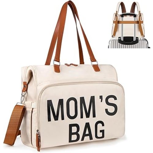 Diaper Bag Backpack Baby Bag, 4 in 1 Diaper Bag Tote, Mom Bag for Hospital with 14 Pockets, Diaper Tote Bag for Labor & Delivery, Large Waterproof Baby Travel Bag with 3 Insulated Pockets, Beige