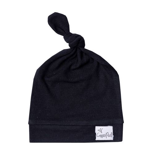 Copper Pearl Baby Beanie Hat Top Knot Stretchy Soft Midnight
