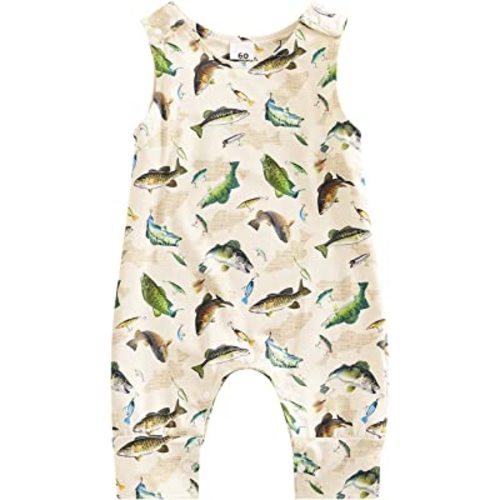 MAINESAKA Baby Boys Girls Fishing Outfit Infant Cotton Zipped Romper Summer One-piece Jumpsuit Newborn Coming Home Clothes