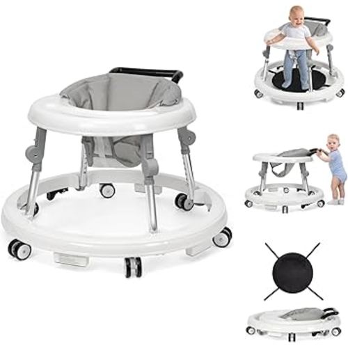 Baby Walker Foldable with 9 Adjustable Heights, Baby Walker with Wheels Portable, Infant Toddler Walker for Baby Boy Girls 6-18 Months