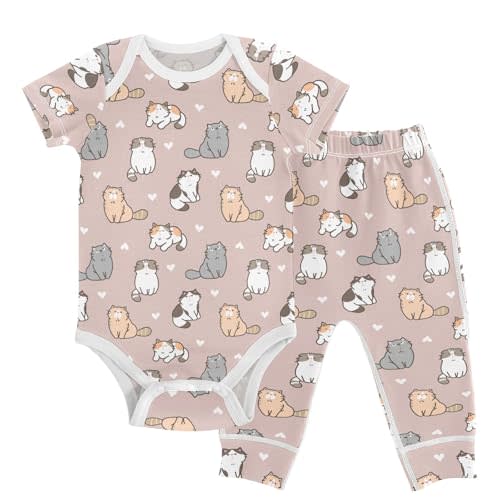 vvfelixl Baby Clothes Cute Cat Baby Bodysuits Set Unisex Short Sleeve Baby Pants Sets 0-3M