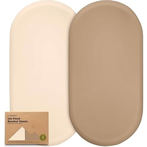 2-Pack Baby Bassinet Sheets Girl, Boy - Viscose Derived from Bamboo Fitted Bassinet Sheets Compatible with Halo Bassinest Swivel Sleeper,Baby Delight,Graco Bedside Bassinet Mattress Sheet (Pecan)