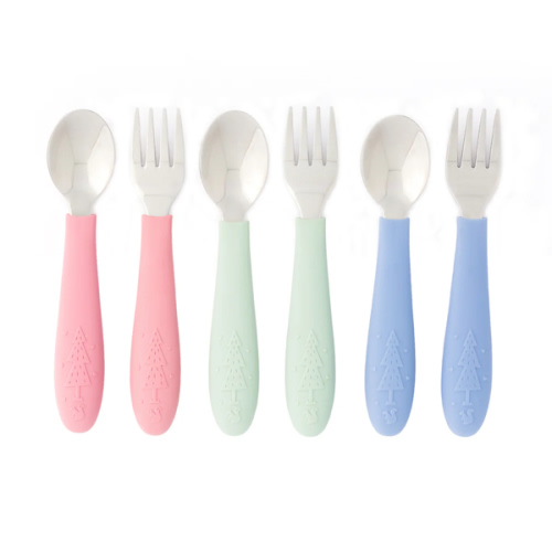 Babies/Toddler Stainless Steel Spoons + Forks with Silicone Handle