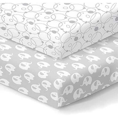 100% Organic Cotton Fitted Sheets for Graco Pack n Play, Babyletto, Pamo Babe, Hiccapop, Dream on Me, Evenflo, Baby Trend, Hygge Hush Portable/Mini Crib/Playards, Beka Bedside Bassinet 2 Pk