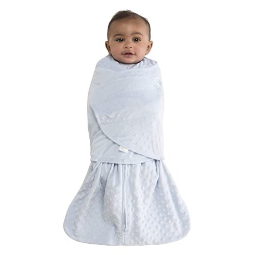 HALO Micro-Fleece Sleepsack Swaddle, 3-Way Adjustable Wearable Blanket, TOG 3.0, Baby Blue, Newborn, 0-3 Months - Blue Plushy Dot - Small (Pack of 1)