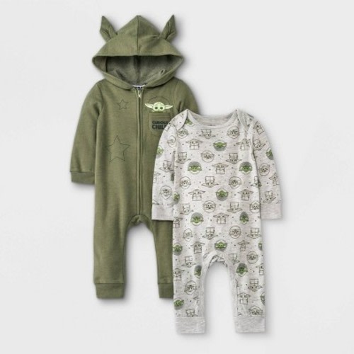 Baby Boys' 2pc Star Wars Baby Yoda Fleece Top and Bottom Set - Olive Green 6-9M