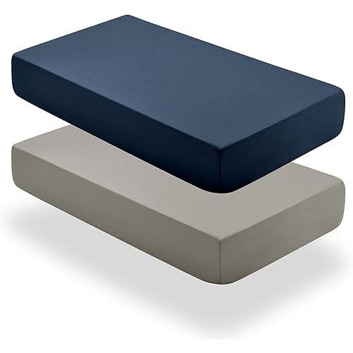 SiinvdaBZX 2 Pcs Baby Fitted Crib Sheets for Boys Girls, Soft Viscose Derived from Bamboo Crib Sheet Crib Mattress Sheets for Standard Crib and Toddler Mattress (Navy Blue & Grey, 52"x28")