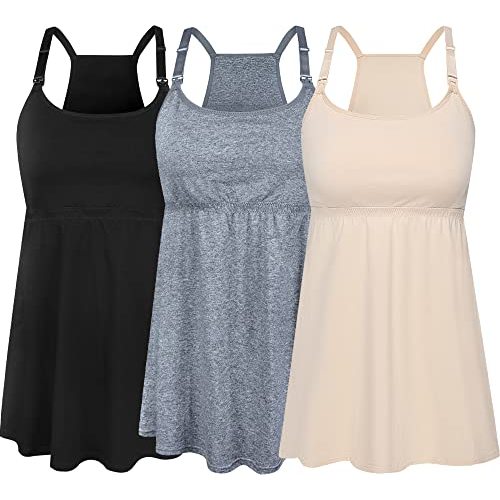 SUIEK 3 Pack Maternity Nursing Tank Tops with Bralette Cotton Breastfeeding Camisole