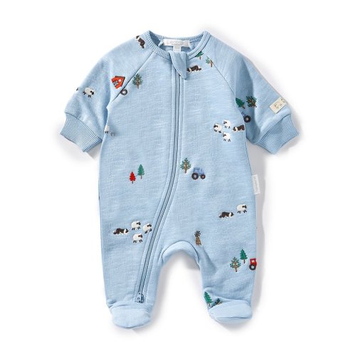 Purebaby Baby Organic Cotton Embroidered Fleece Footie Coverall
