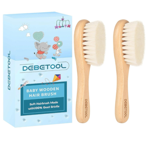 Baby Hair Brush, 2 Packs - Natural Wooden Brush with Premium Goat Bristle, Ideal for Newborns & Toddlers, Promotes Healthy Hair Growth, Prevents Scalp Irritation, Off-white