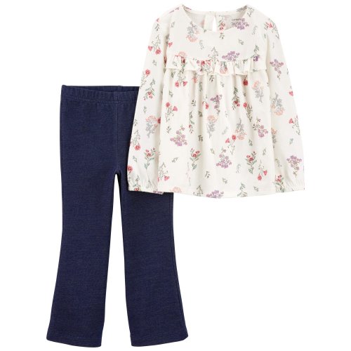 Baby 2-Piece Floral Long-Sleeve Floral Top & Pull-On Flare Pant Set - Carter's | Carter's