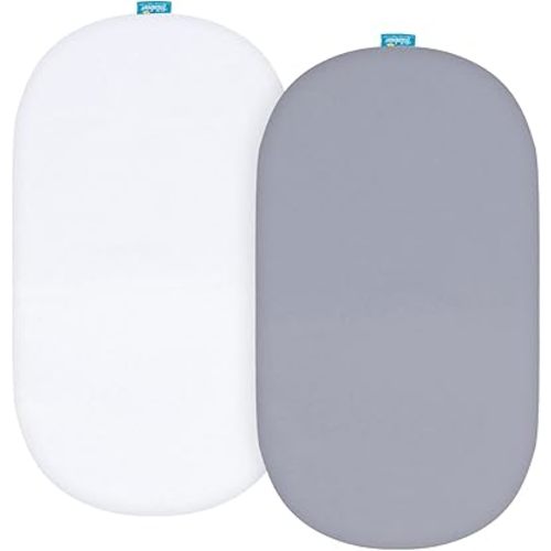Bassinet Sheets Fit for Rectangle, Hourglass or Oval Bassinet Mattress, Universal Fitted Sheet Set for Various Bassinet Mattress Pad, 2 Pack, Ultra Soft Microfiber Sheets, White & Gray