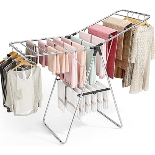APEXCHASER Clothes Drying Rack, Drying Rack Clothing with Height-Adjustable, Foldable Gullwings Laundry Rack, Indoor Outdoor Use, No Assembly,Black
