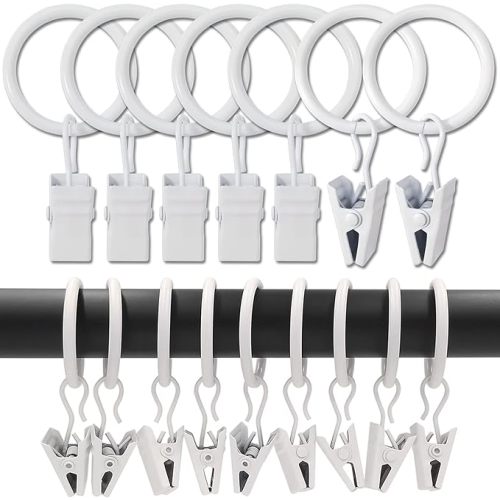 100 Pack Curtain Rings with Clips, Curtain Clip Rings Hooks, Bow Hanger Clips for Hanging Drapery Drapes Bows, Ring 1 inch Interior Diameter, Fits up to 5/8" Rod, White