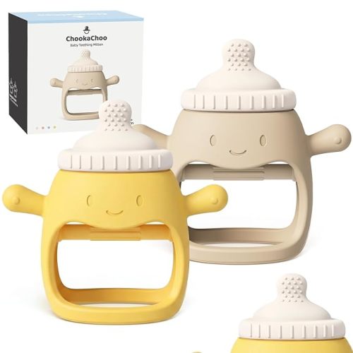 ChooKaChoo 2 Pack Baby Teething Toy Silicone Teething Mitten for Babies Over 3 Months Anti Dropping Wrist Hand Teethers Baby Chew Toys for Sucking Needs, BPA Free