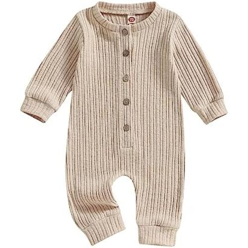 MERSARIPHY Newborn Baby Girl Boy Knitted Rib Romper Unisex Gender Neutral Infant Button Jumpsuit Long Sleeve Bodysuit Clothes