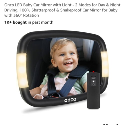 Amazon.com : Onco LED Baby Car Mirror with Light - 2 Modes for Day & Night Driving, 100% Shatterproof & Shakeproof Car Mirror for Baby with 360° Rotation : Baby