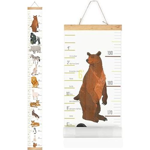 Mibote Baby Growth Height Chart Handing Ruler Wall Decor for Kids, Canvas Removable Height Growth Chart 79" x 7.9" (Animal)