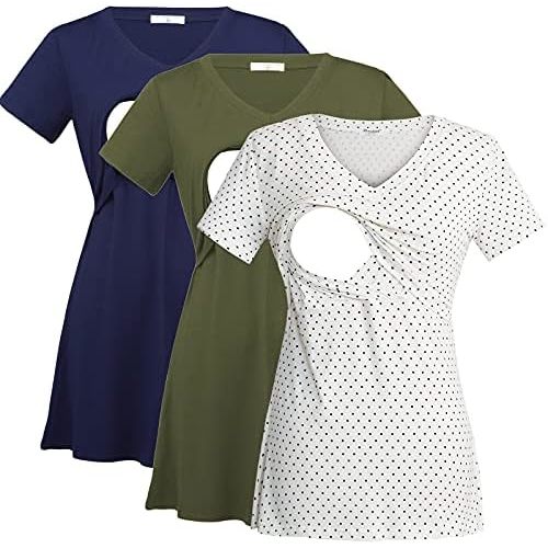 Bearsland Womens 3 Packs V Neck Nursing Tops Maternity Breastfeeding Tee Shirts