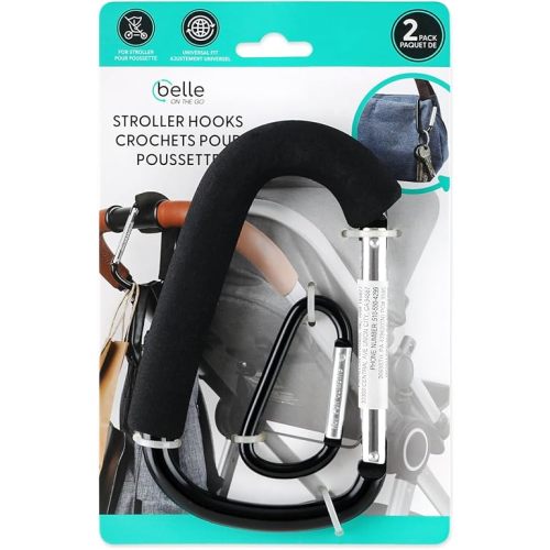 Belle 2 Pack Stroller Hooks - Large Carabiner Clips for Shopping Bags, Diaper Bags and Baby's Accessories