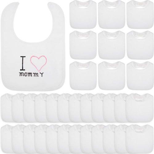 Toulite White Bibs for Baby Washable Reusable Waterproof Cotton Feeder Bibs with Double Sided Design