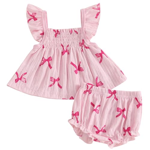 Mubineo Baby Girl Summer Clothes Cute Ruffle Tops Dress Shorts Outfits Set Infant Toddler Shrit Bloomers Princess Outfit
