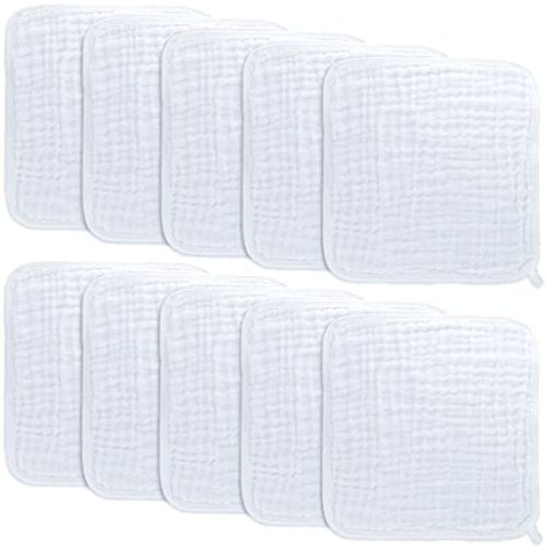 Baby Washcloths, Muslin Cotton Baby Wash Cloths 10-Pack 10"X10"