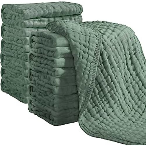 Looxii Muslin Burp Cloths 100% Cotton Muslin Cloths 12 Pack Large 20''x10'' Extra Soft and Absorbent Baby Burping Cloth for Boys and Girls (Dark Green)