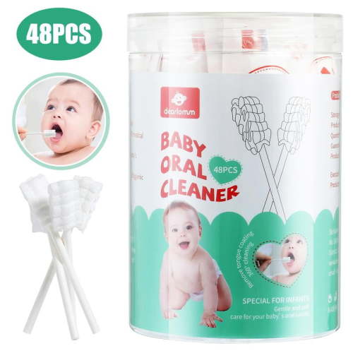 Dearlomum Tongue Cleaner, Newborn Toothbrush, 48PCS Disposable Infant Toothbrush Clean Mouth,Gauze Gum Cleaner Oral Cleaning Stick Dental Care