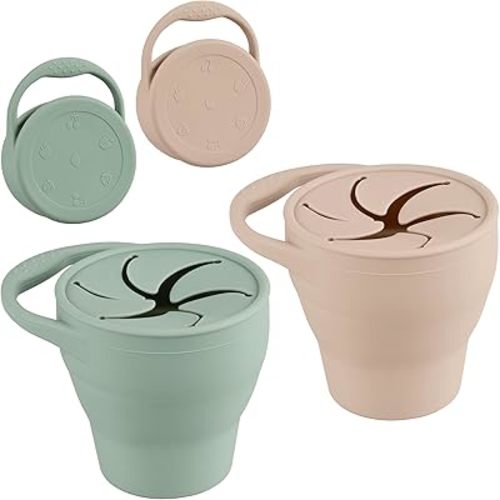 Snack Containers, Silicone Snack Cups for 6-12 Months Toddlers - Pack of 2 Food Grade Silicone Snack Cups with Grip Handle for Baby Led Weaning, Unbreakable (Color 2)