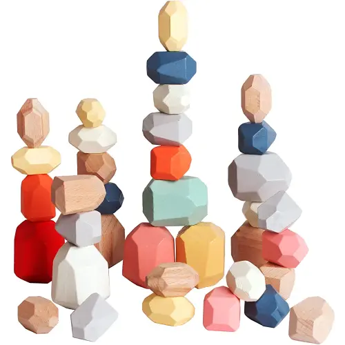 BESTAMTOY 36 PCs Wooden Sorting Stacking Rocks Balancing Stones ,Educational Preschool Learning Montessori Toys, Building Blocks Game for Kids 3 4 5 6 Years Boy and Girl Birthday for Kids