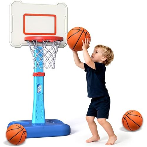 Toddler Basketball Hoop Indoor for Age 1 2 3, Adjustable Kids Basketball Hoop, Mini Basketball Hoop with 3 Balls for Outdoor Poolside, Christmas Birthday Sport Toys Gifts for Baby Boys Girls Age 1-3