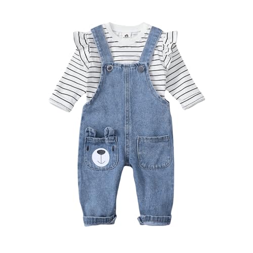 PURSKYY Baby Girls Overalls Baby Denim Romper Outfits Infant Girls Jeans Jumpsuit