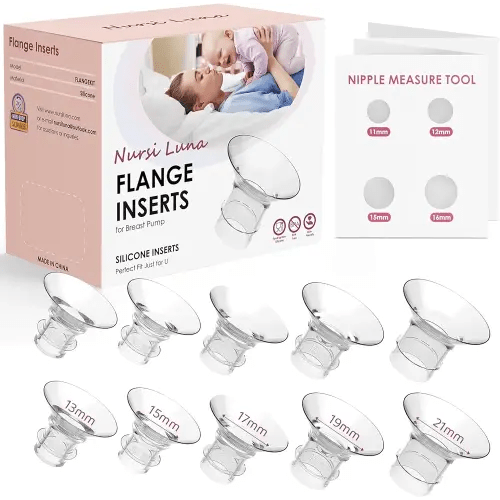 Flange Inserts 10PCS 13/15/17/19/21mm for 24mm Flange/Shield of Most Pumps, Flange Sizing Kit Silicone Flange Insert for Breast Pump Accessories, Breastfeeding Essentials Kit for New Moms