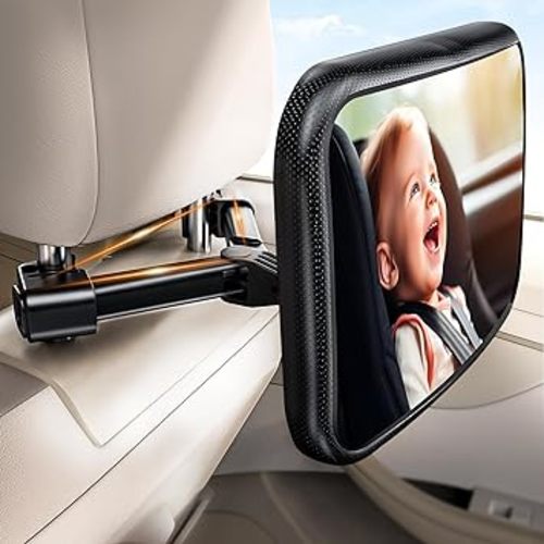 Baby Car Mirror, Car Seat Mirror for Rear Facing, Upgraded Safety Car Mirror for Infant Newborn with Hook Clip Design Non-Shaking Wide Crystal View Shatterproof Crash Tested Adjustable Easy - Black
