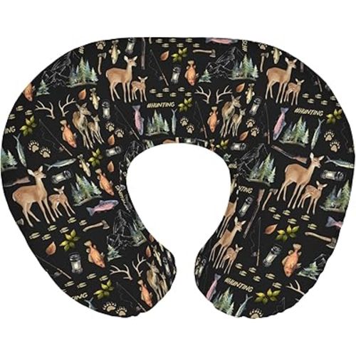Fishing Hunting Life Baby Nursing Pillow Covers for Boy Deer Bass Fish Animal Nursing Slipcovers for Breastfeeding Pillows Nature Lover Gift Soft Stretchy Removable Cover for Newborn Infant