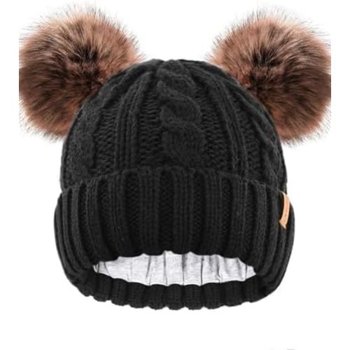 FURTALK Toddler Girls Boys Winter Hat Kids Pom Pom Beanie Hats Baby Faux Fur Pom Beanies Warm Soft Toddler Hats