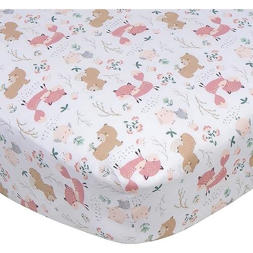 Gerber Baby Boys Girls Neutral Newborn Infant Baby Toddler Nursery 100% Cotton Fitted Bedding Crib Sheet, Woodland Critters White, 28" x 52"