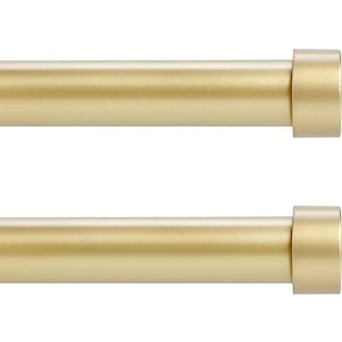 VOIIY 2 Pack Gold Curtain Rods for Windows 28 to 48 Inch(2.3-4 Feet),1" Diameter Drapery Rods with Modern Style End Cap Finials,Size:18-45 Inch