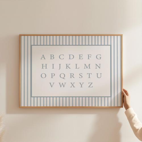 Soft Blue Alphabet Nursery Art Minimalist Baby Room Decor ABC Print Soft Blue Nursery Educational Wall Decor Alphabet Chart Print VAH2-A1