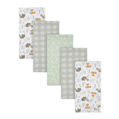 Gerber Baby Boys 100% Cotton Flannel Receiving Blankets, 5-Pack, Green and White