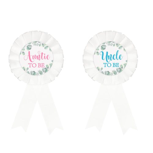 Auntie To Be Tinplate Badge Pin, Uncle To Be Tinplate Badge Pin, Gender Reveal Baby Shower Pins, Green Leaves Aunt Satin Fabric Button, Uncle Satin Fabric Button Party Decoration - White 2pcs