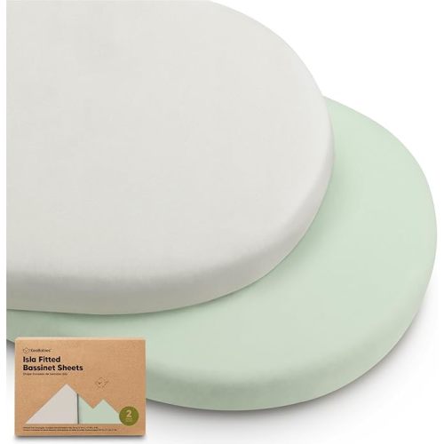 2-Pack Baby Bassinet Sheets Girl, Boy - 33x17 Viscose Derived from Bamboo Bedside Mattress Fitted Bassinet Sheets, Compatible with Halo Bassinest Swivel Sleeper, Baby Delight, Graco (Sage)