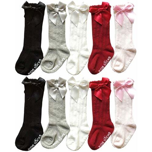 QandSweet Baby Girl Knee-High Socks Toddlers Bow Stockings Newborn Infant Non-Slip Sock
