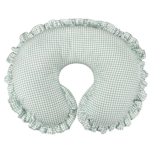 DILIMI Cotton Nursing Pillow Cover, Removable Ruffled Pillowcase for Breastfeeding Pillows, Ultra Soft Comfortable Slipcover for Baby Girl and Boy, Green Gingham