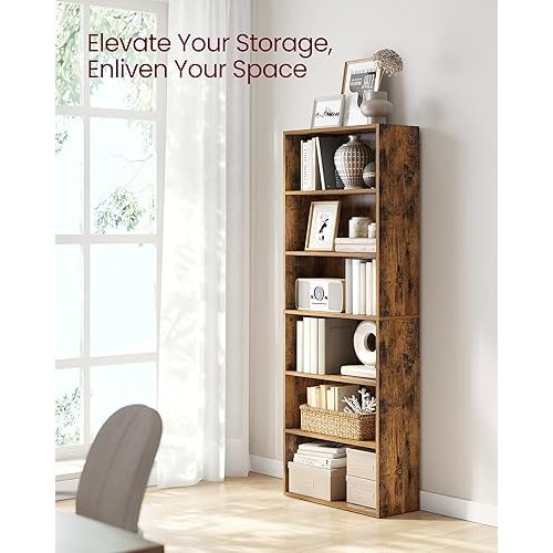 VASAGLE Bookshelf, 23.6 Inches Wide, 6-Tier Open Bookcase with Adjustable Storage Shelves, Floor Standing Unit, Rustic Brown ULBC166X01